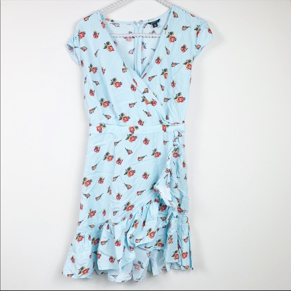 J Crew Faux-Wrap dress Roses Print Blue2 #J4556 - Picture 2 of 8